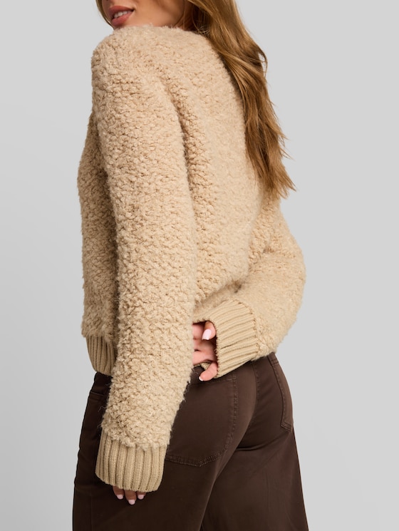 Loose-fit bouclé cardigan - gravel beige melange