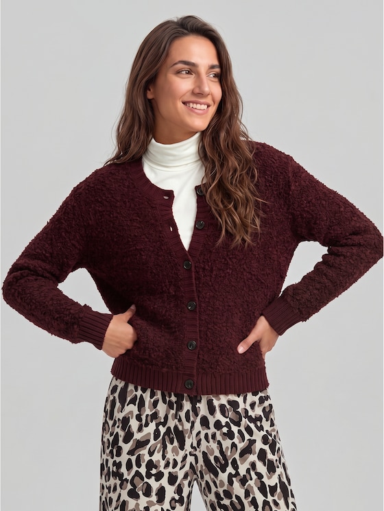 Loose-fit bouclé cardigan - preppy plum melange