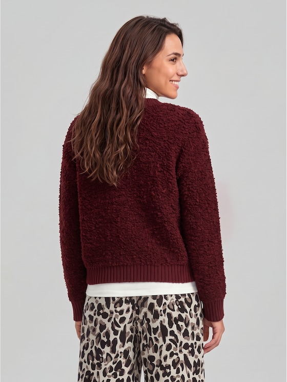 Loose-fit bouclé cardigan - preppy plum melange