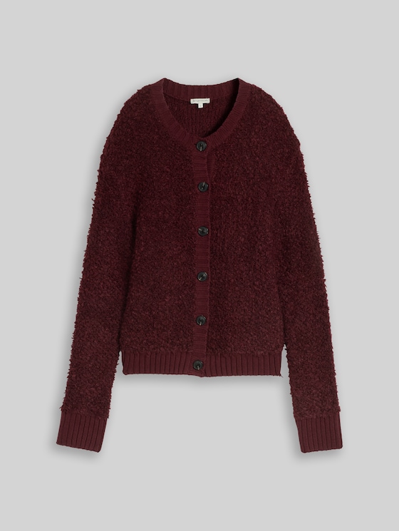Loose-fit bouclé cardigan - preppy plum melange