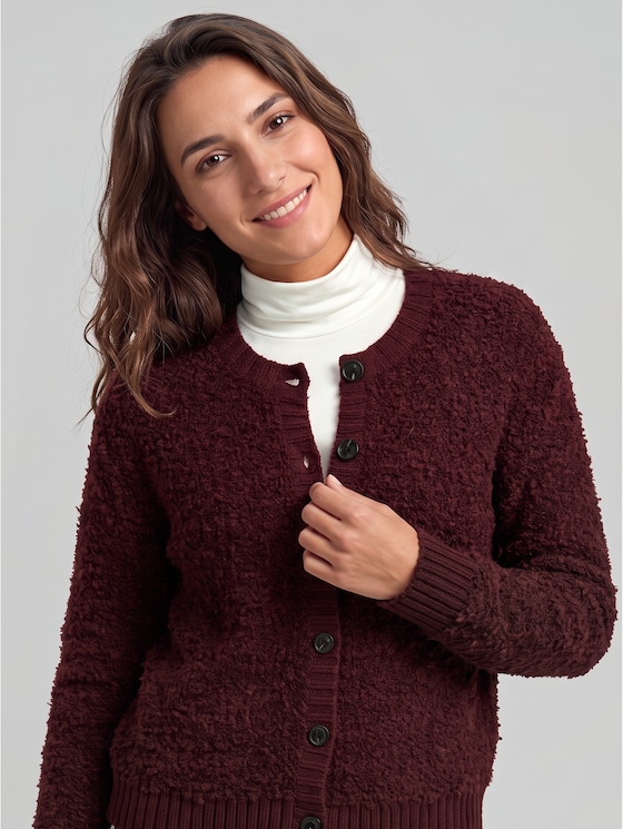 Loose-fit bouclé cardigan - preppy plum melange