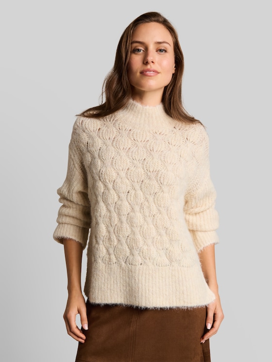 Loose-fit knitted jumper with wool blend - whisper offwhite melange