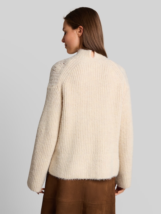 Loose-fit knitted jumper with wool blend - whisper offwhite melange
