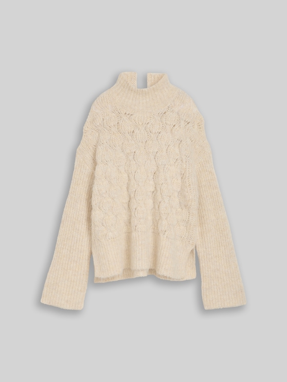 Loose-fit knitted jumper with wool blend - whisper offwhite melange