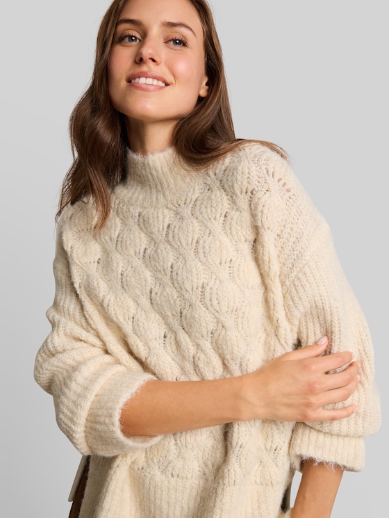Loose-fit knitted jumper with wool blend - whisper offwhite melange