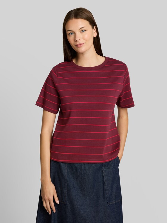 Cotton T-shirt - plum red irregular stripe