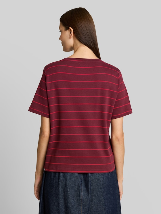 Cotton T-shirt - plum red irregular stripe