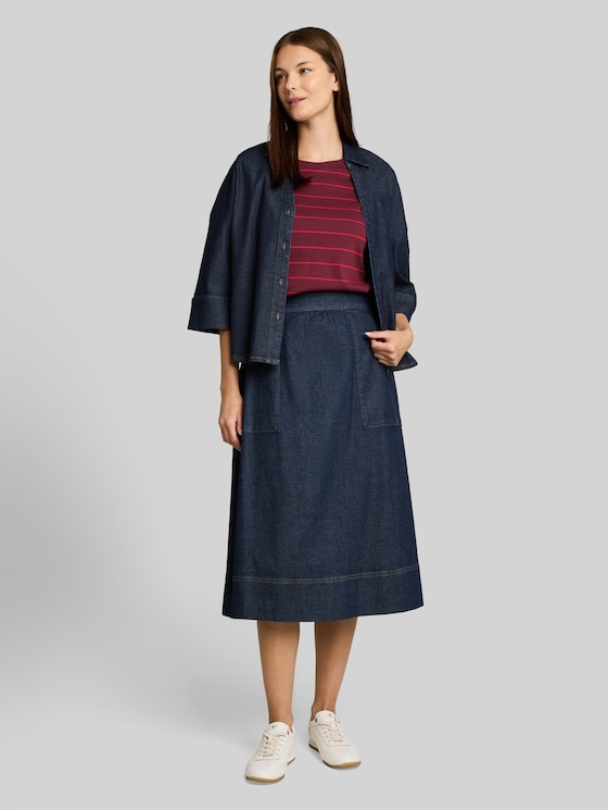 Cotton T-shirt - plum red irregular stripe