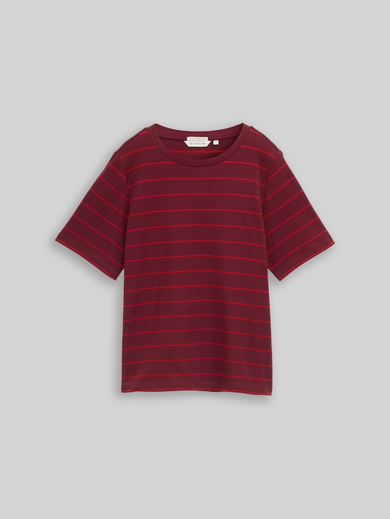 Cotton T-shirt - plum red irregular stripe