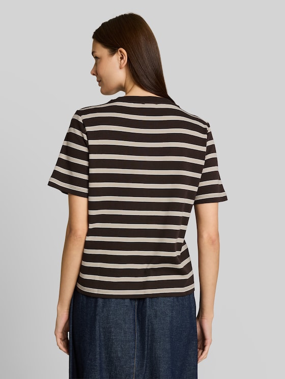 Cotton T-shirt - brown beige irregular stripe