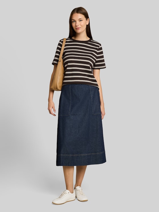 Cotton T-shirt - brown beige irregular stripe