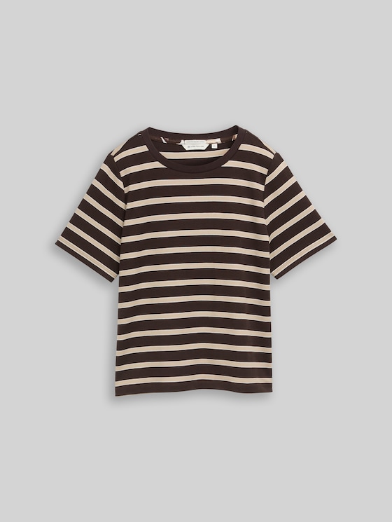 Cotton T-shirt - brown beige irregular stripe