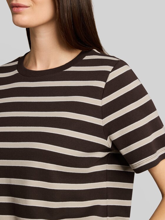 Cotton T-shirt - brown beige irregular stripe