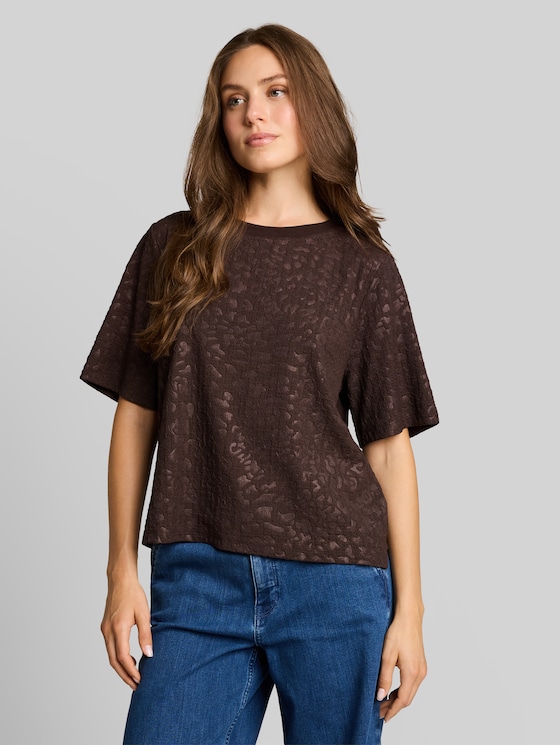 Boxy-fit T-shirt with leopard print - java dark brown