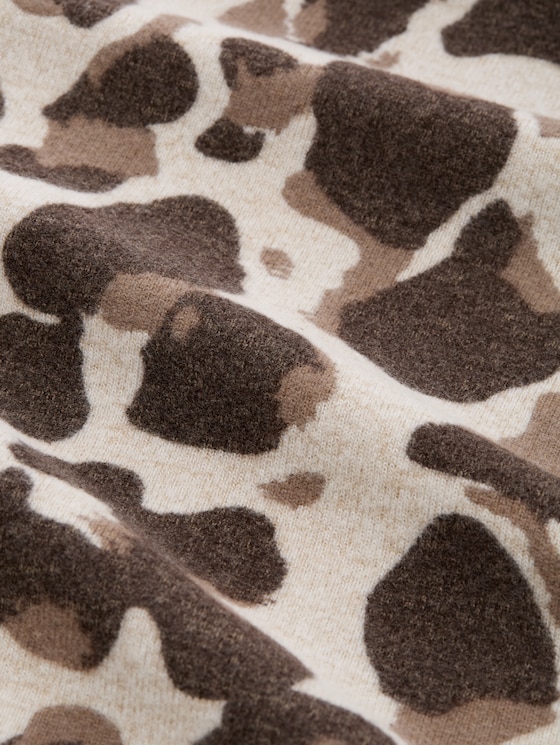 Cosy long-sleeved top with a pattern - beige melange brown  leo print