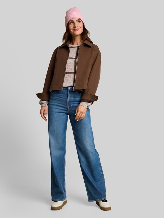 Cosy long-sleeved top with a pattern - brown melange check