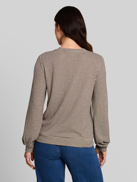 Cosy long-sleeved top with a pattern - brown dot on beige melange