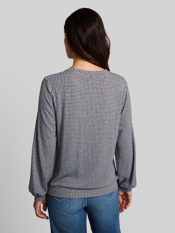 Cosy long-sleeved top with a pattern - brown dot on blue melange