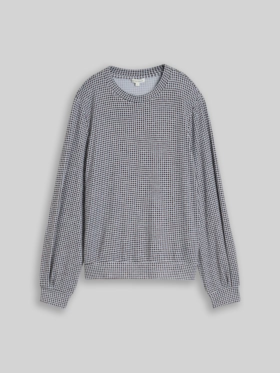 Cosy long-sleeved top with a pattern - brown dot on blue melange