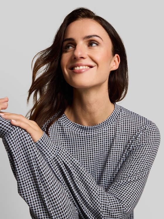 Cosy long-sleeved top with a pattern - brown dot on blue melange