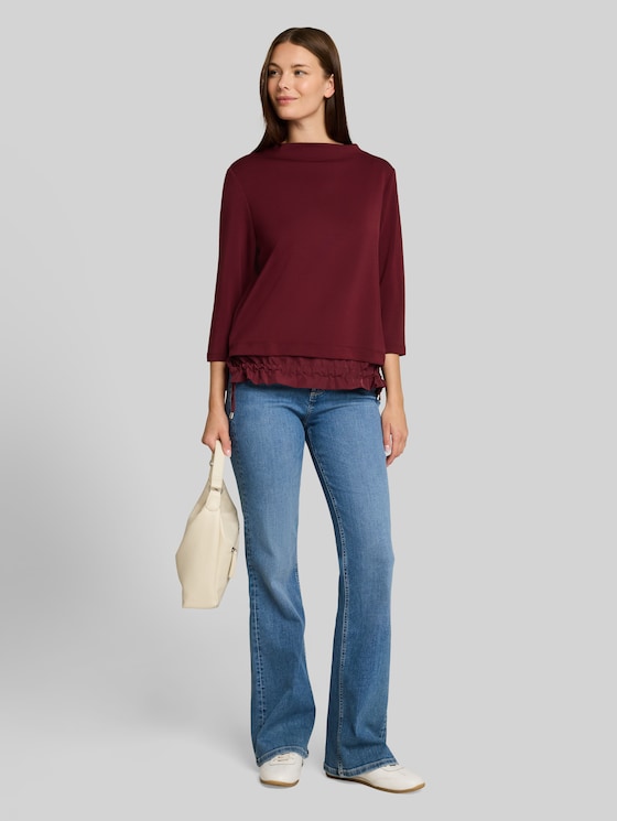 Scuba long-sleeved top with a 2-in-1 look - Preppy Plum
