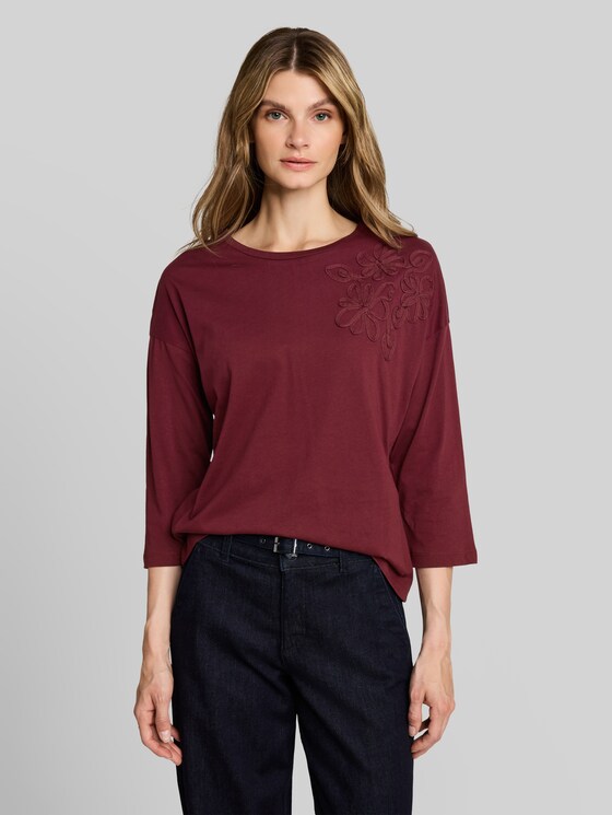 Loose-fit T-shirt with floral appliqué - Preppy Plum
