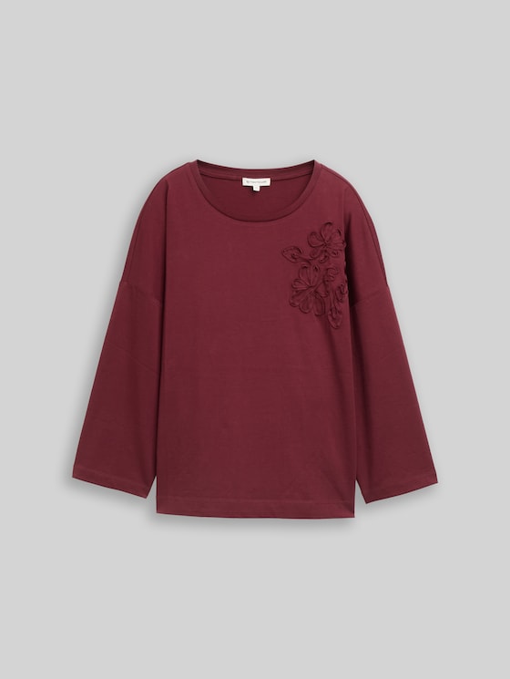 Loose-fit T-shirt with floral appliqué - Preppy Plum