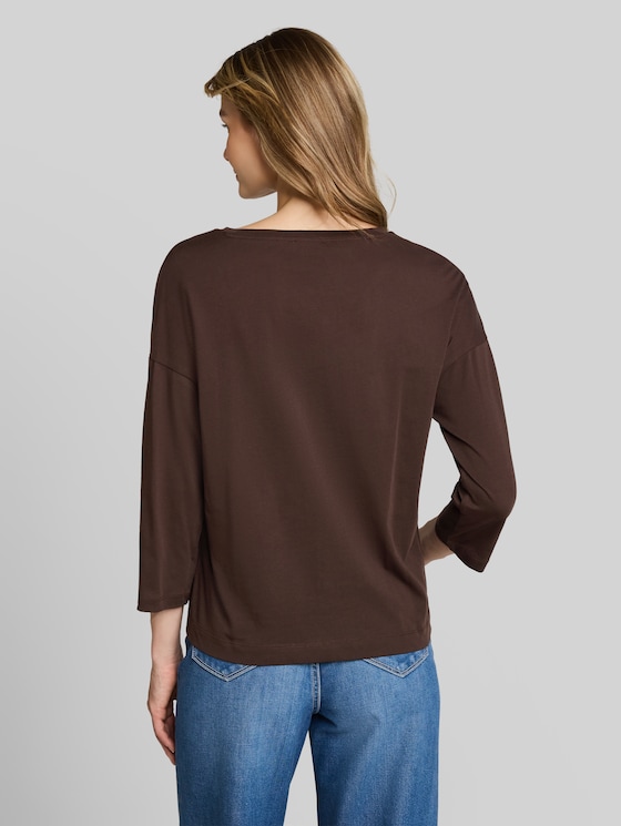 Loose-fit T-shirt with floral appliqué - java dark brown