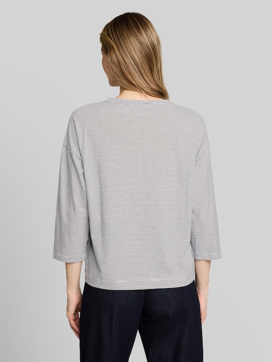 Loose-fit T-shirt with floral appliqué - small white navy stripe