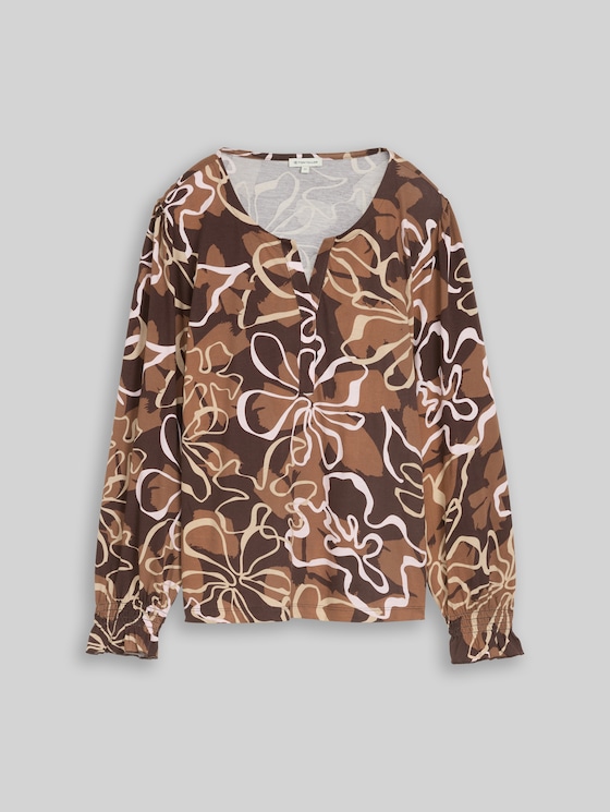 Blouse-style top with floral pattern - brown big flower design