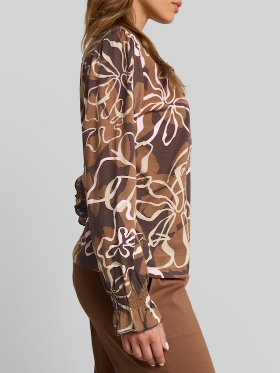 Blouse-style top with floral pattern - brown big flower design