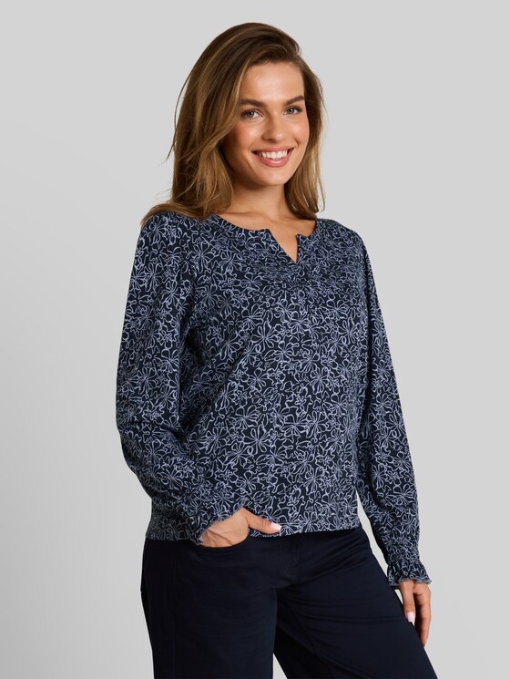 Blouse-style top with floral pattern - navy white flower print
