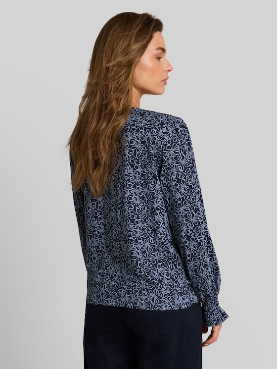 Blouse-style top with floral pattern - navy white flower print