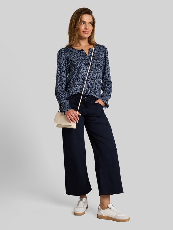Blouse-style top with floral pattern - navy white flower print