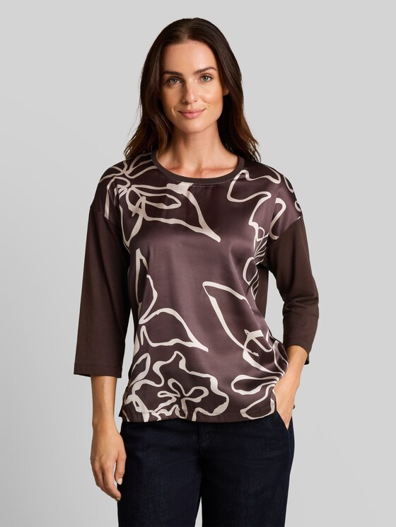 Long-sleeved top with floral pattern - java dark brown