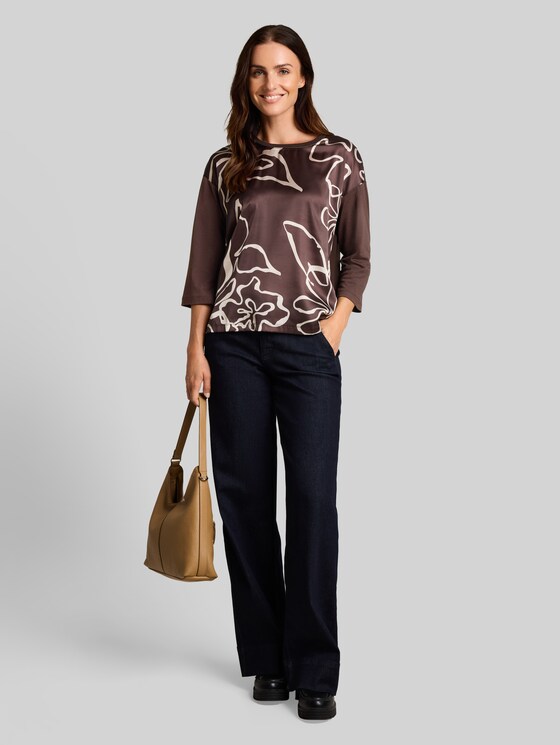 Long-sleeved top with floral pattern - java dark brown