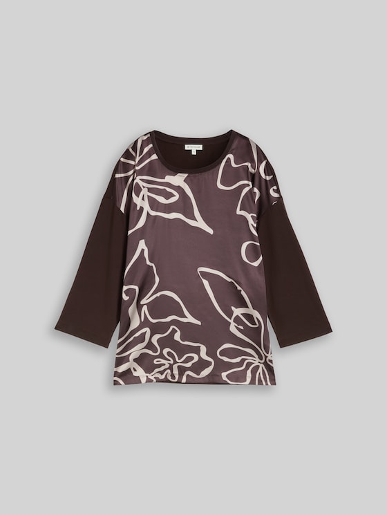 Long-sleeved top with floral pattern - java dark brown