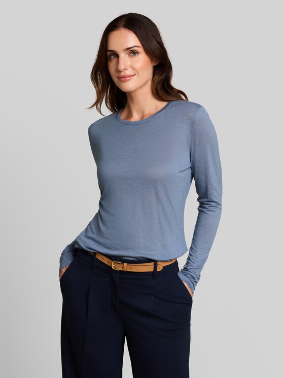 Slim-fit long-sleeved top with wool blend - fern blue melange