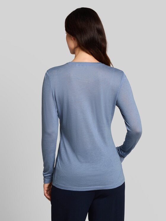 Slim-fit long-sleeved top with wool blend - fern blue melange