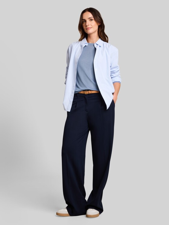 Slim-fit long-sleeved top with wool blend - fern blue melange