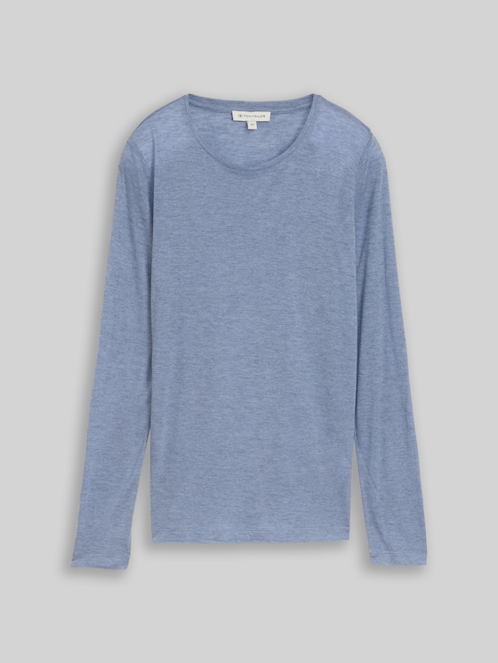 Slim-fit long-sleeved top with wool blend - fern blue melange
