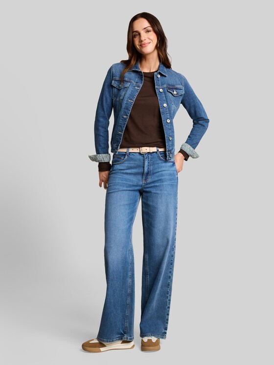 Slim-fit long-sleeved top with wool blend - java dark brown melange