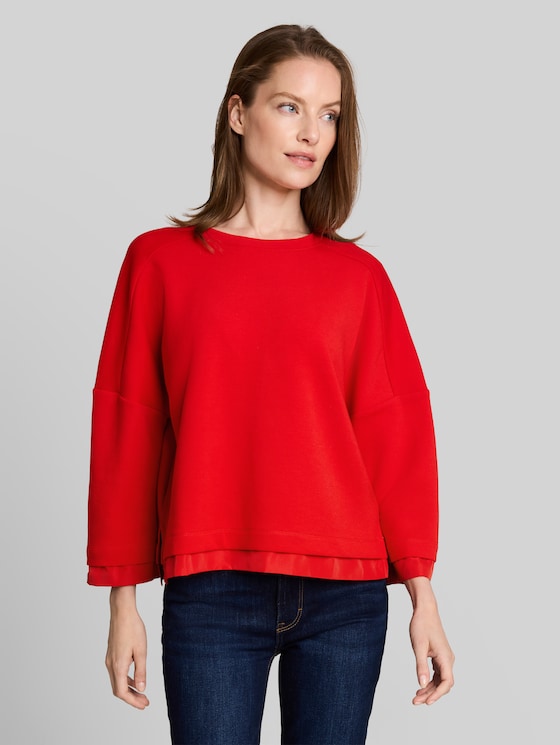 Loose-fit sweatshirt with 7/8 sleeves - soft scarlet red