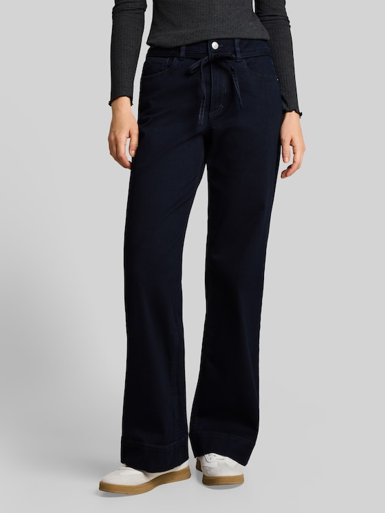 TTEMILY WIDE jeans with tie belt - Clean blue black denim