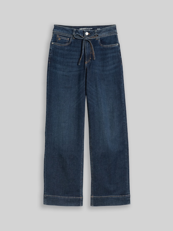 TTEMILY WIDE jeans with tie belt - Used Dark Stone Blue Denim