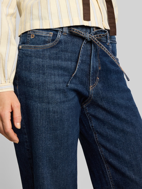 TTEMILY WIDE jeans with tie belt - Used Dark Stone Blue Denim