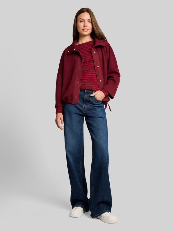 Boxy-fit scuba sweatshirt jacket with pockets - Preppy Plum