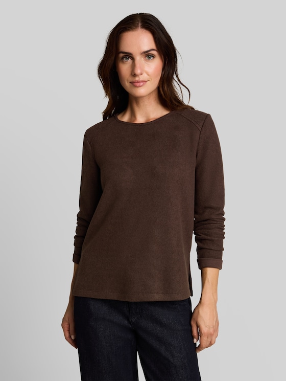 Cosy sweatshirt with a marl effect - java dark brown melange