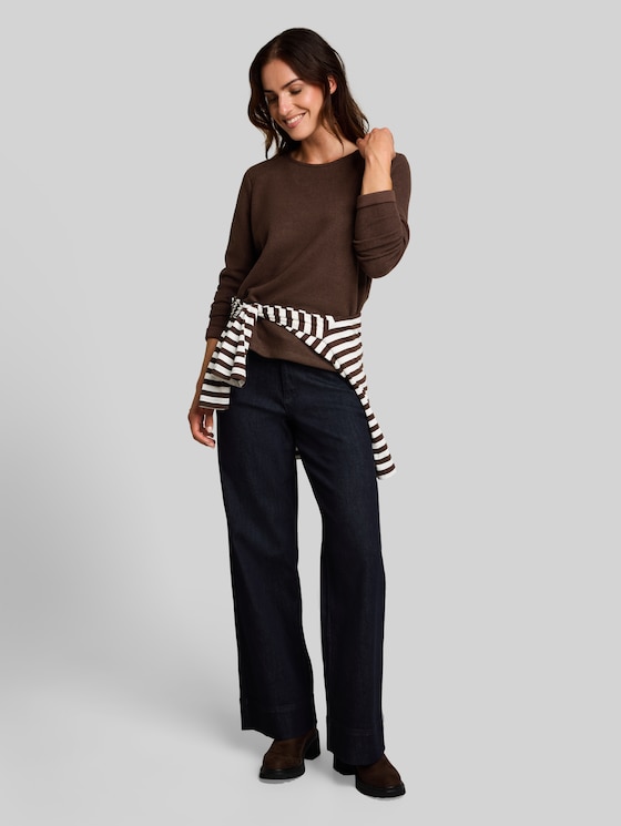 Cosy sweatshirt with a marl effect - java dark brown melange