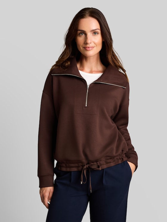 Scuba-fabric Troyer sweatshirt - java dark brown